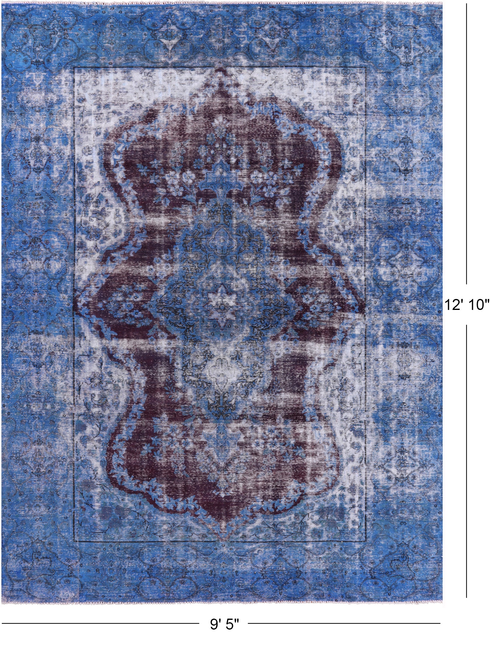 Blue Persian Overdyed Handmade Area Rug - 9' 5" X 12' 10" - Golden Nile