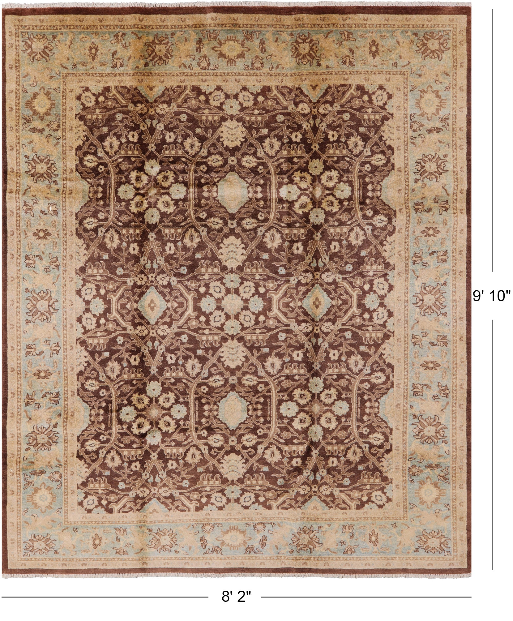 Brown Peshawar Hand Knotted Area Rug - 8' 2" X 9' 10" - Golden Nile