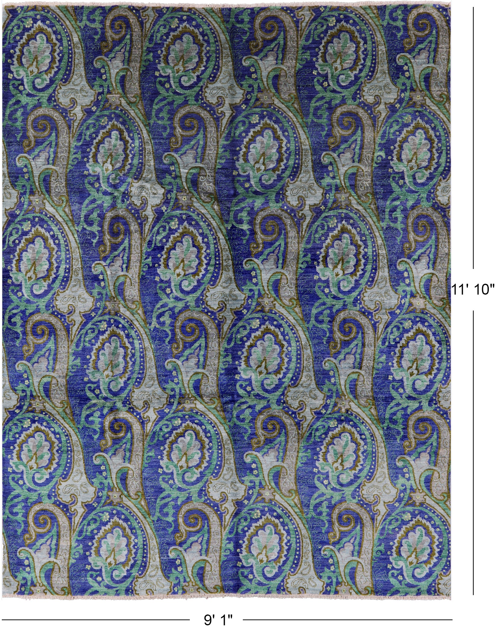 William Morris Hand Knotted Wool Area Rug - 9' 1" X 11' 10" - Golden Nile