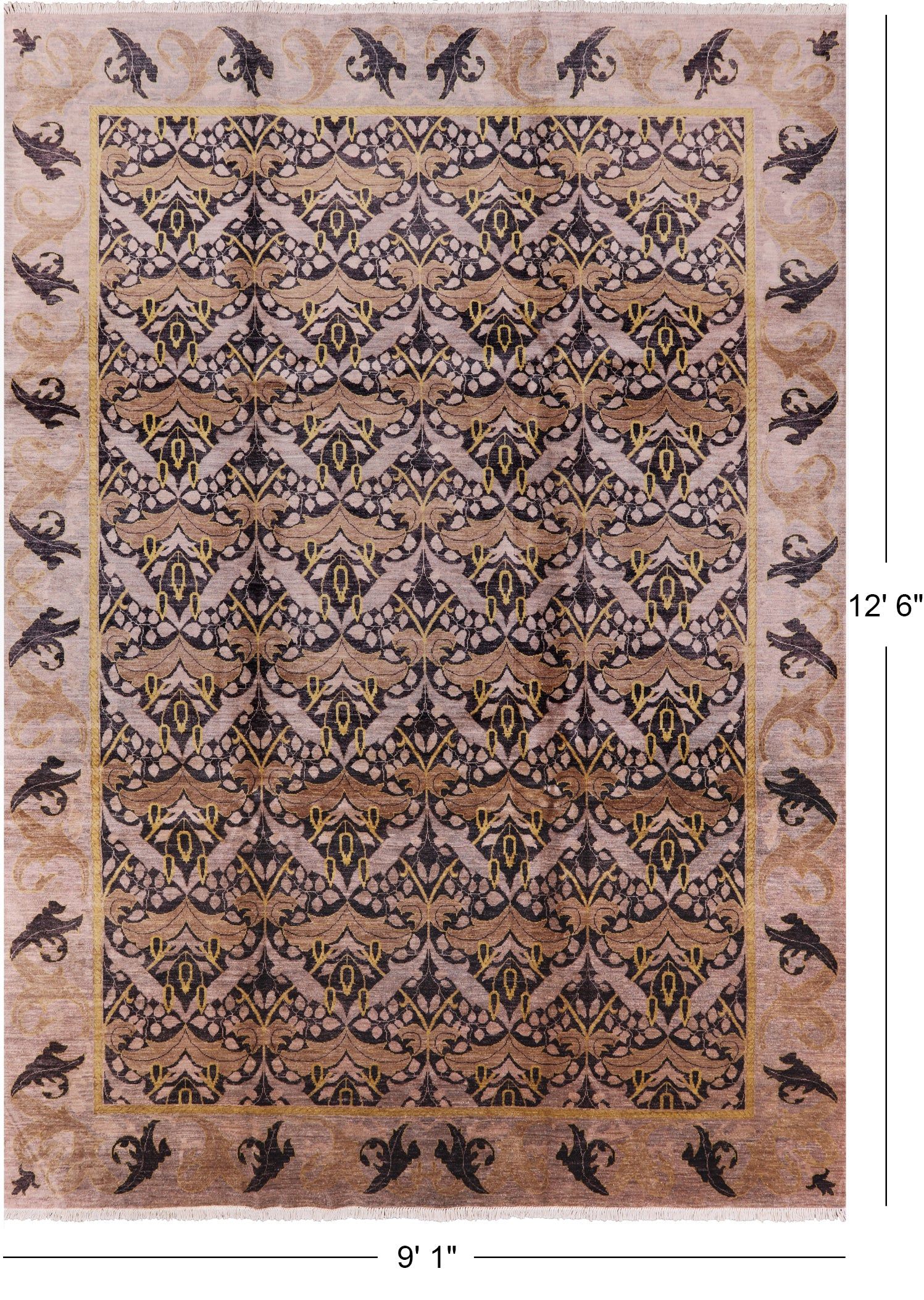 William Morris Handmade Wool Area Rug - 9' 1" X 12' 6" - Golden Nile
