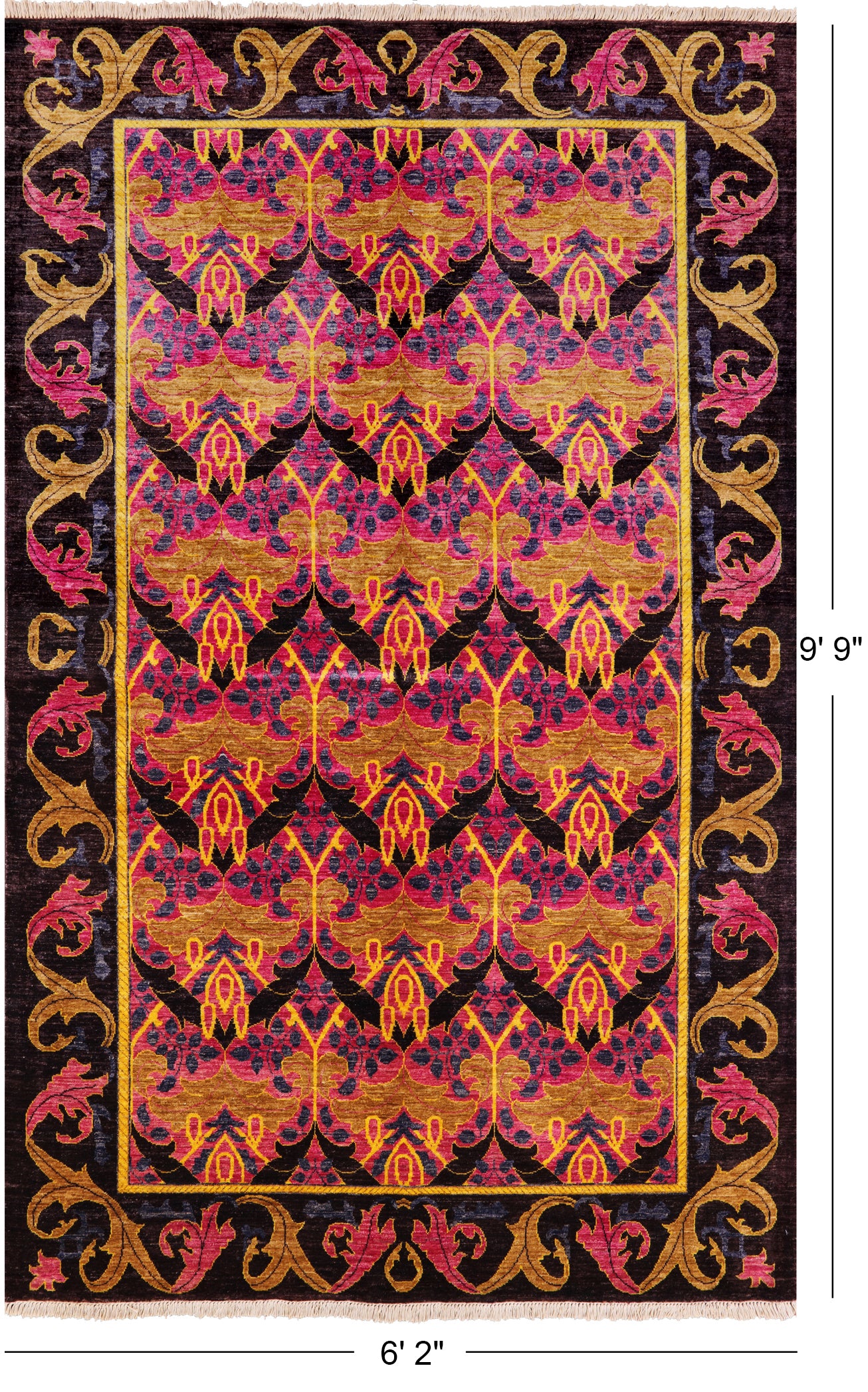 Pink William Morris Hand Knotted Area Rug - 6' 2" X 9' 9" - Golden Nile