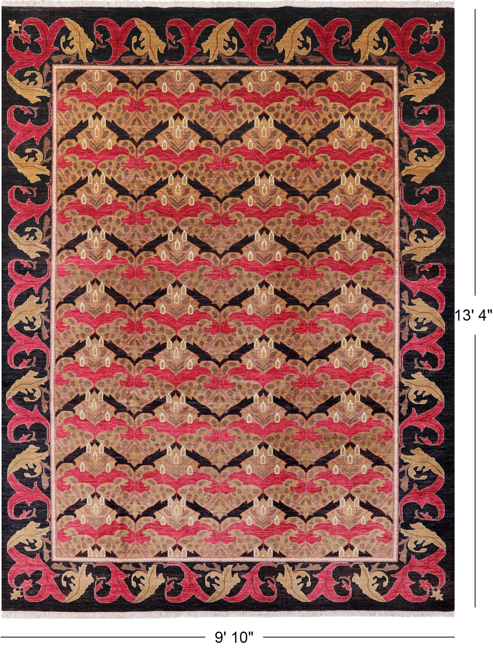 William Morris Hand Knotted Wool Area Rug - 9' 10" X 13' 4" - Golden Nile