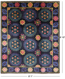 Black William Morris Hand Knotted Wool Area Rug - 8' 1" X 9' 10" - Golden Nile