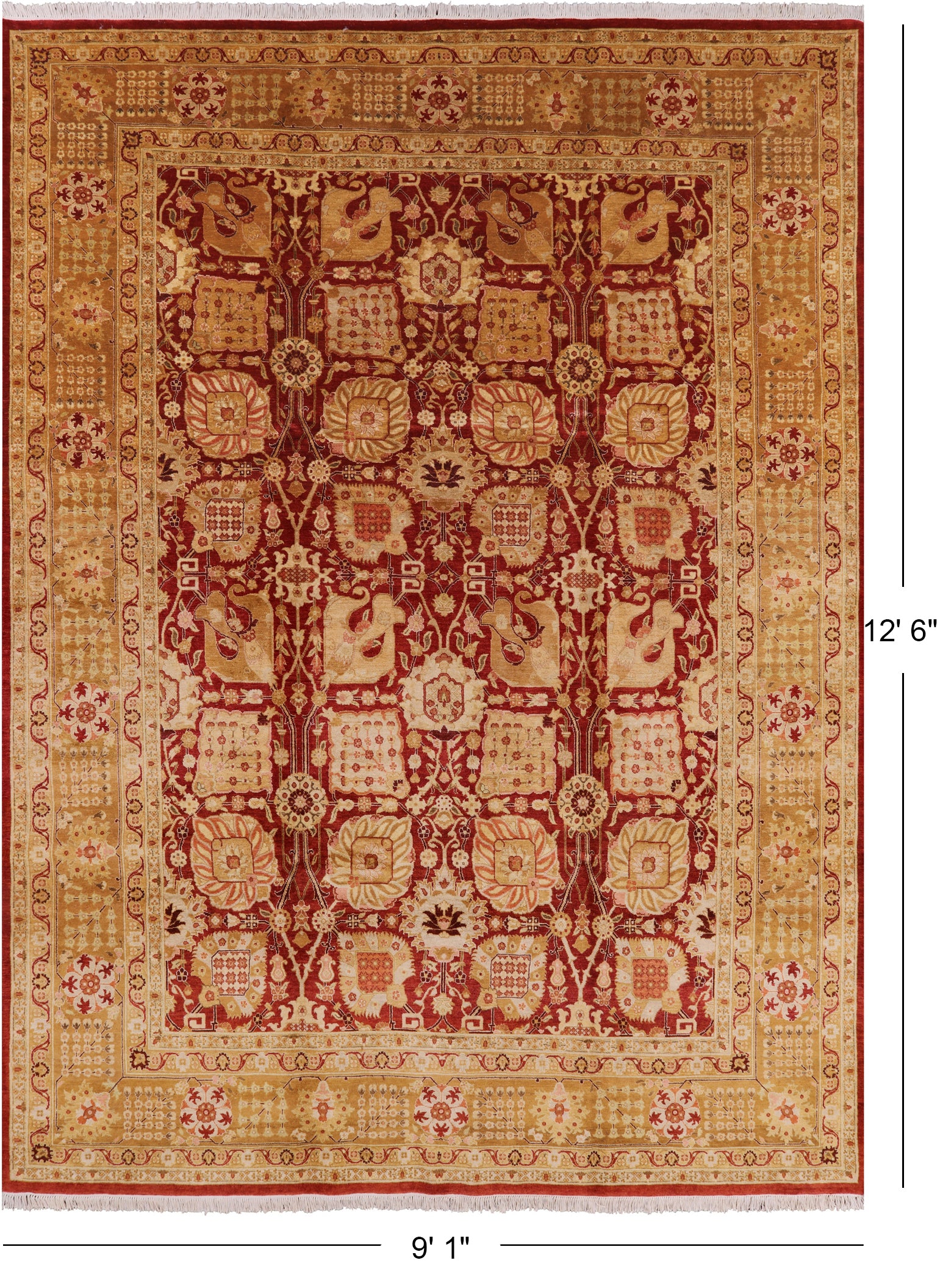 Red Peshawar Handmade Wool Area Rug - 9' 1" X 12' 6" - Golden Nile