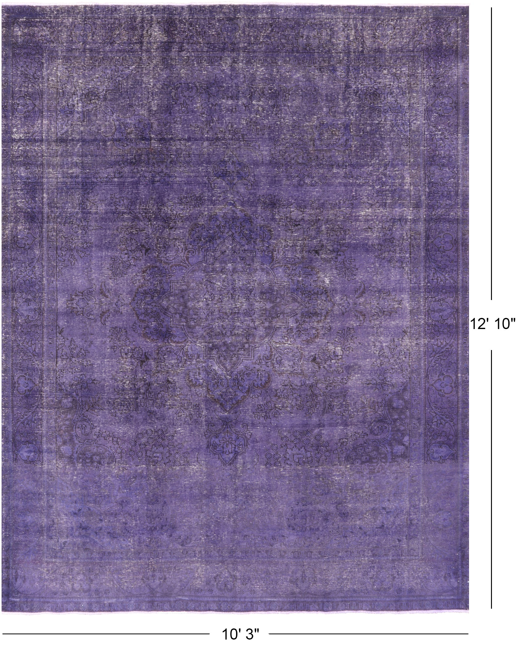 Purple Persian Overdyed Hand Knotted Wool Area Rug - 10' 3" X 12' 10" - Golden Nile