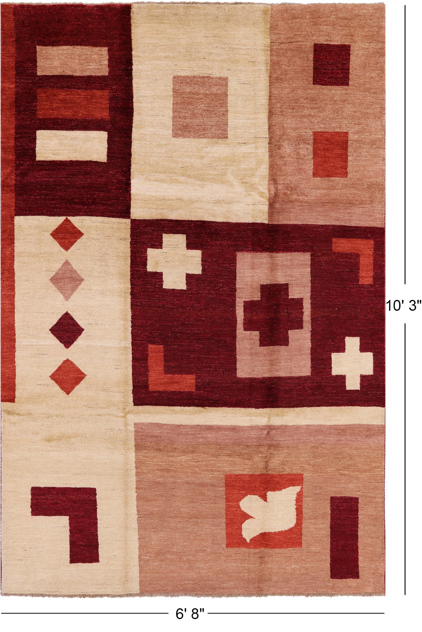 Persian Gabbeh Hand Knotted Wool Rug - 6' 8" X 10' 3" - Golden Nile