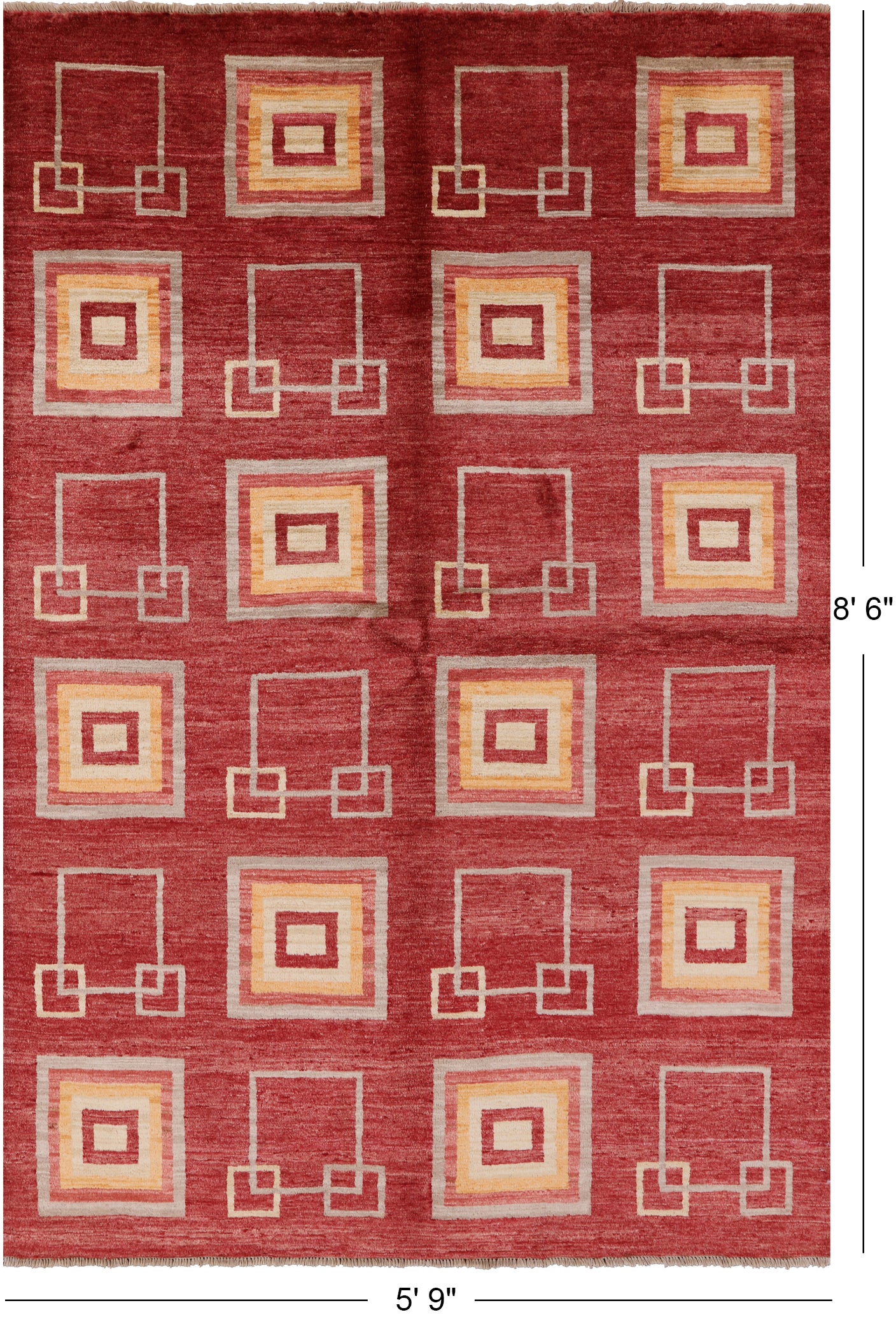 Red Persian Gabbeh Hand Knotted Wool Area Rug - 5' 9" X 8' 6" - Golden Nile