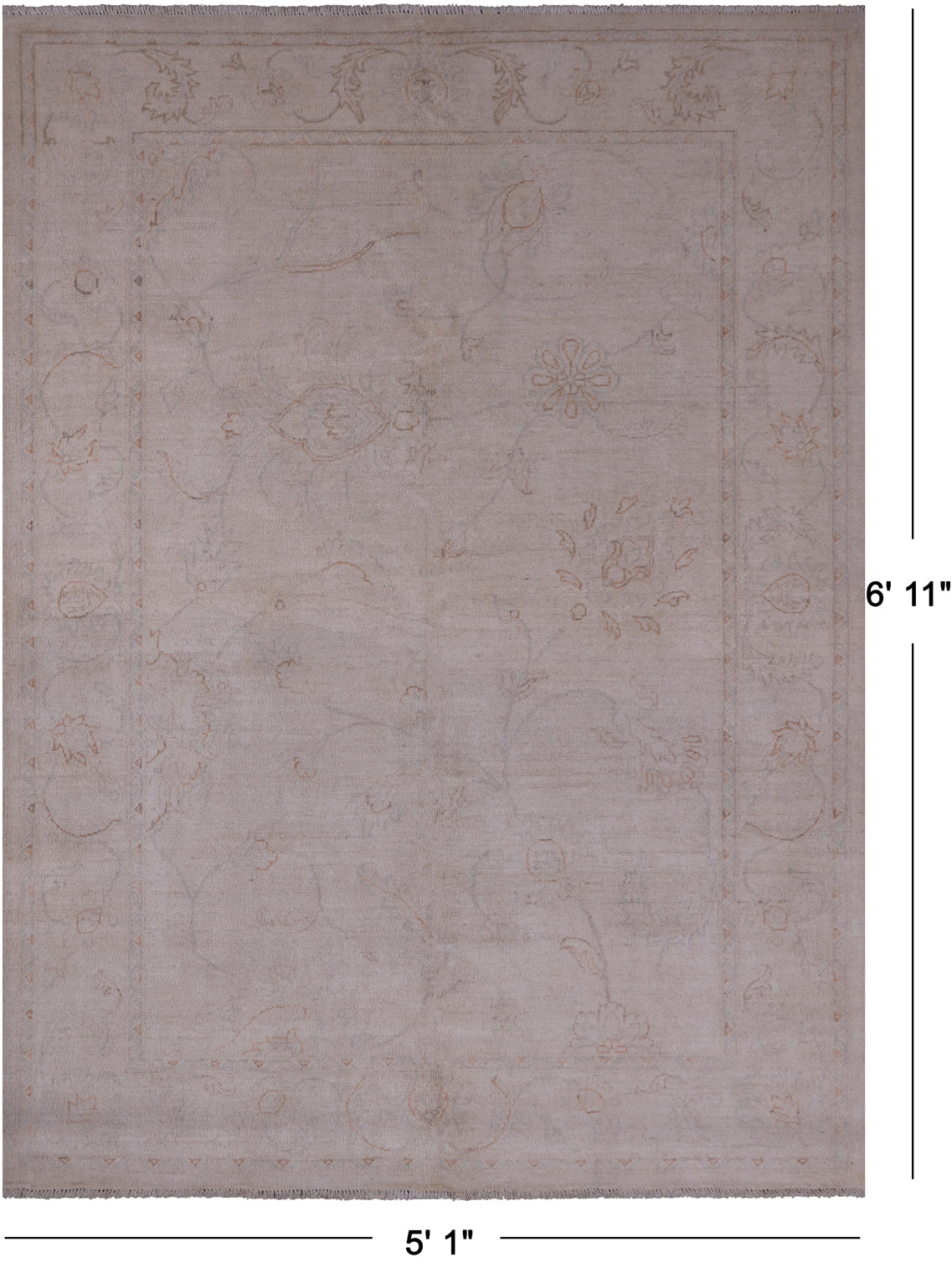 Ivory Peshawar White Wash Handmade Area Rug - 5' 1" X 6' 11"