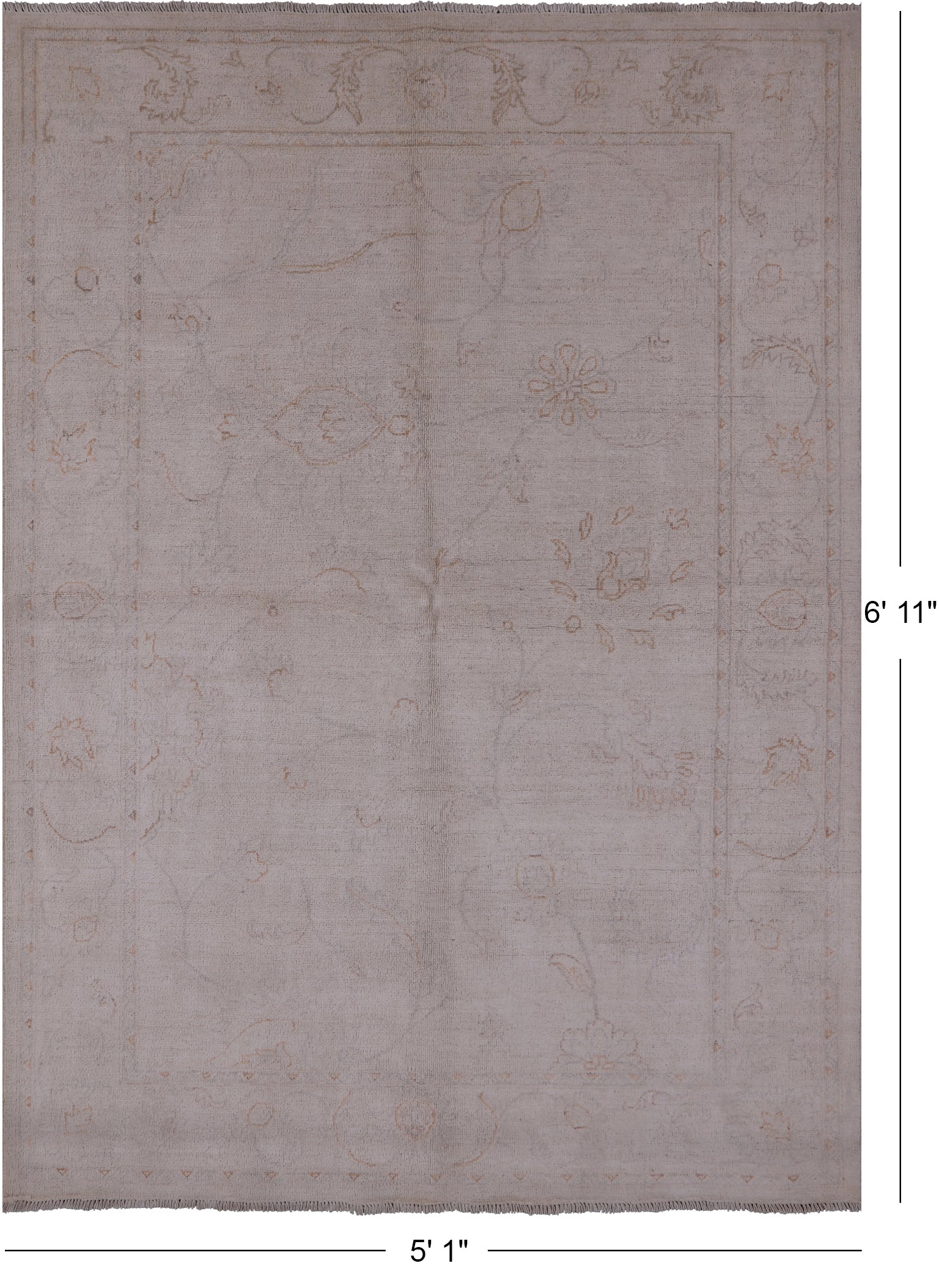 Ivory Peshawar White Wash Handmade Area Rug - 5' 1" X 6' 11" - Golden Nile