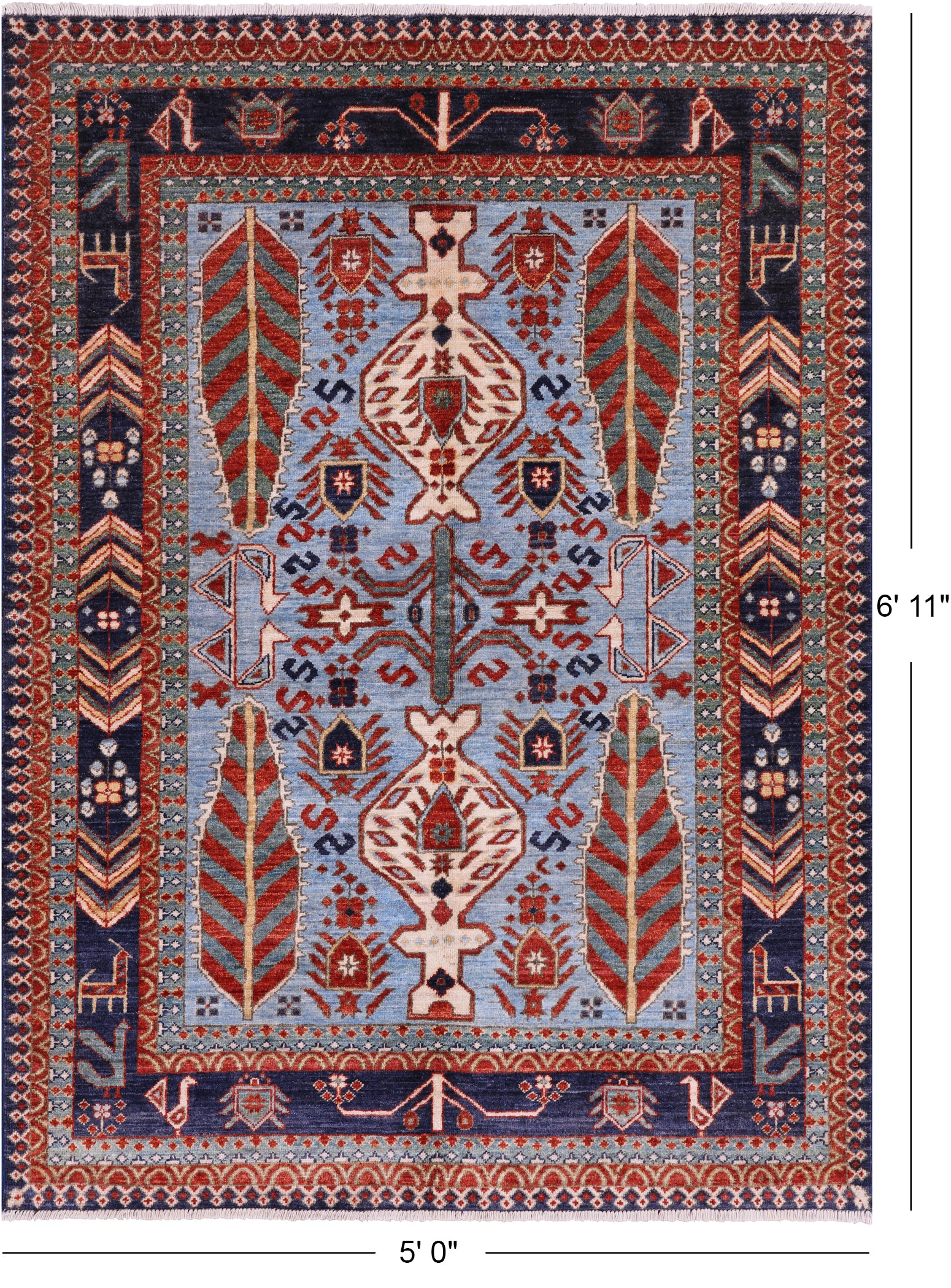 Blue Fine Serapi Hand Knotted Area Rug - 5' 0" X 6' 11" - Golden Nile