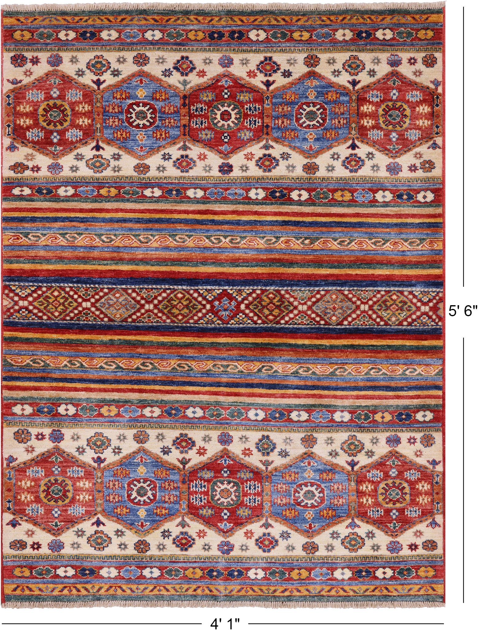 Tribal Khorjin Persian Gabbeh Hand Knotted Area Rug - 4' 1" X 5' 6" - Golden Nile