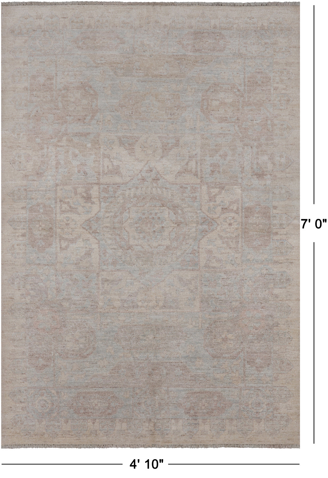 Grey Peshawar White Wash Hand Knotted Area Rug - 4' 10" X 7' 0"