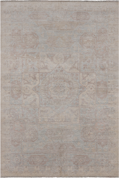 Grey Peshawar White Wash Hand Knotted Area Rug - 4' 10" X 7' 0"