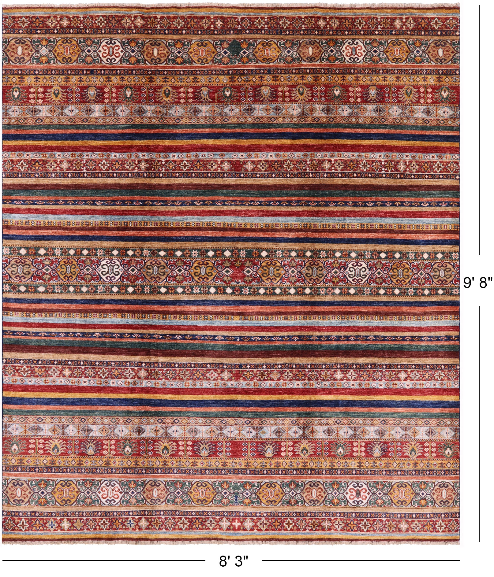 Khorjin Persian Gabbeh Hand Knotted Rug - 8' 3" X 9' 8" - Golden Nile