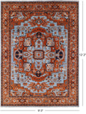 Blue Persian Fine Serapi Handmade Wool Area Rug - 9' 0" X 12' 0" - Golden Nile