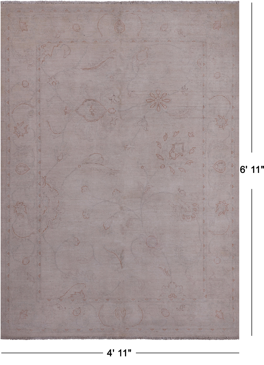 Ivory Peshawar White Wash Hand Knotted Rug - 4' 11" X 6' 11"