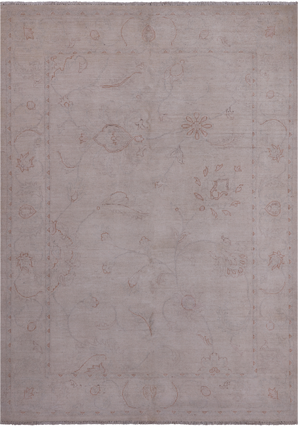 Ivory Peshawar White Wash Hand Knotted Rug - 4' 11" X 6' 11"