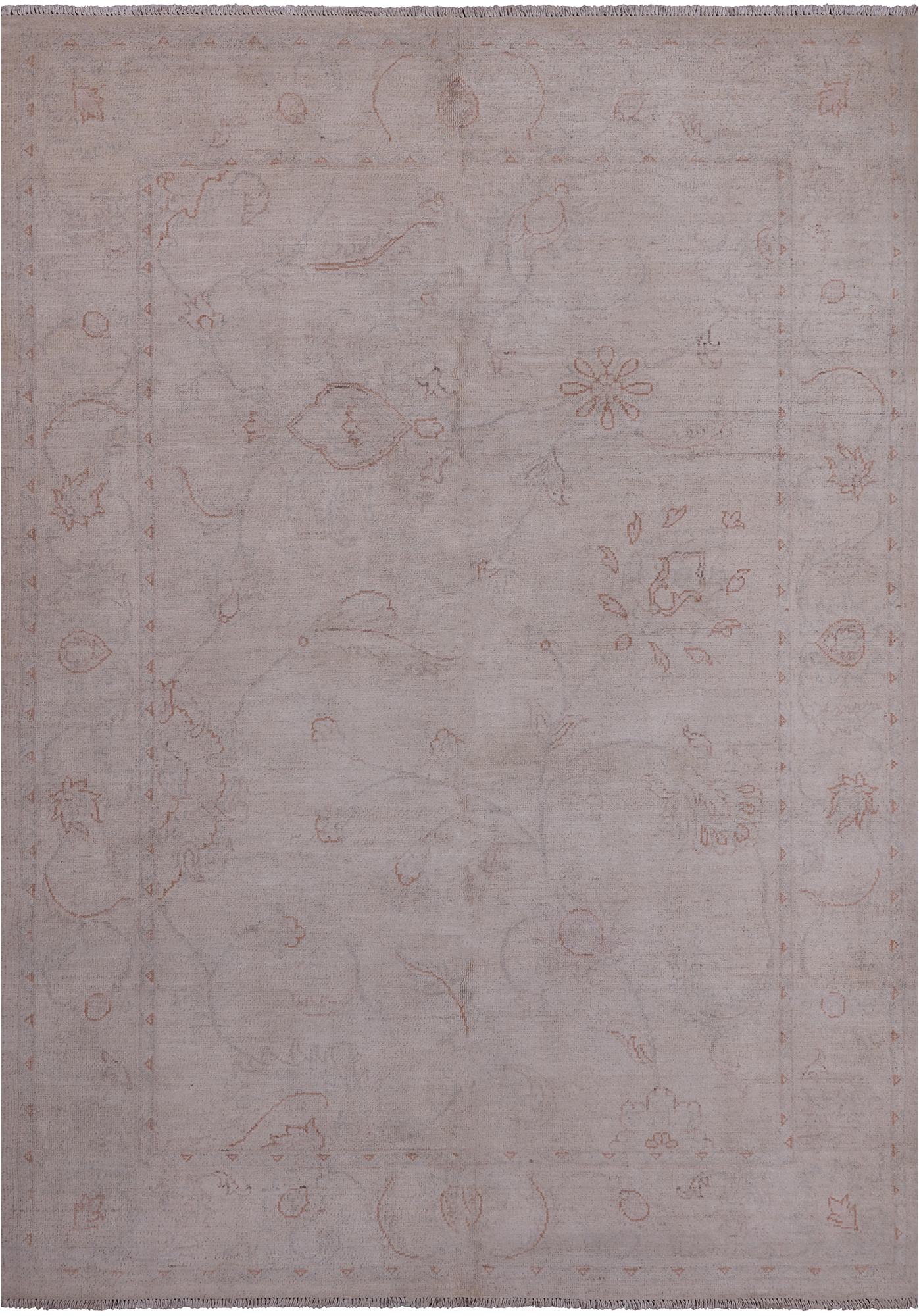 Ivory Peshawar White Wash Hand Knotted Rug - 4' 11" X 6' 11"