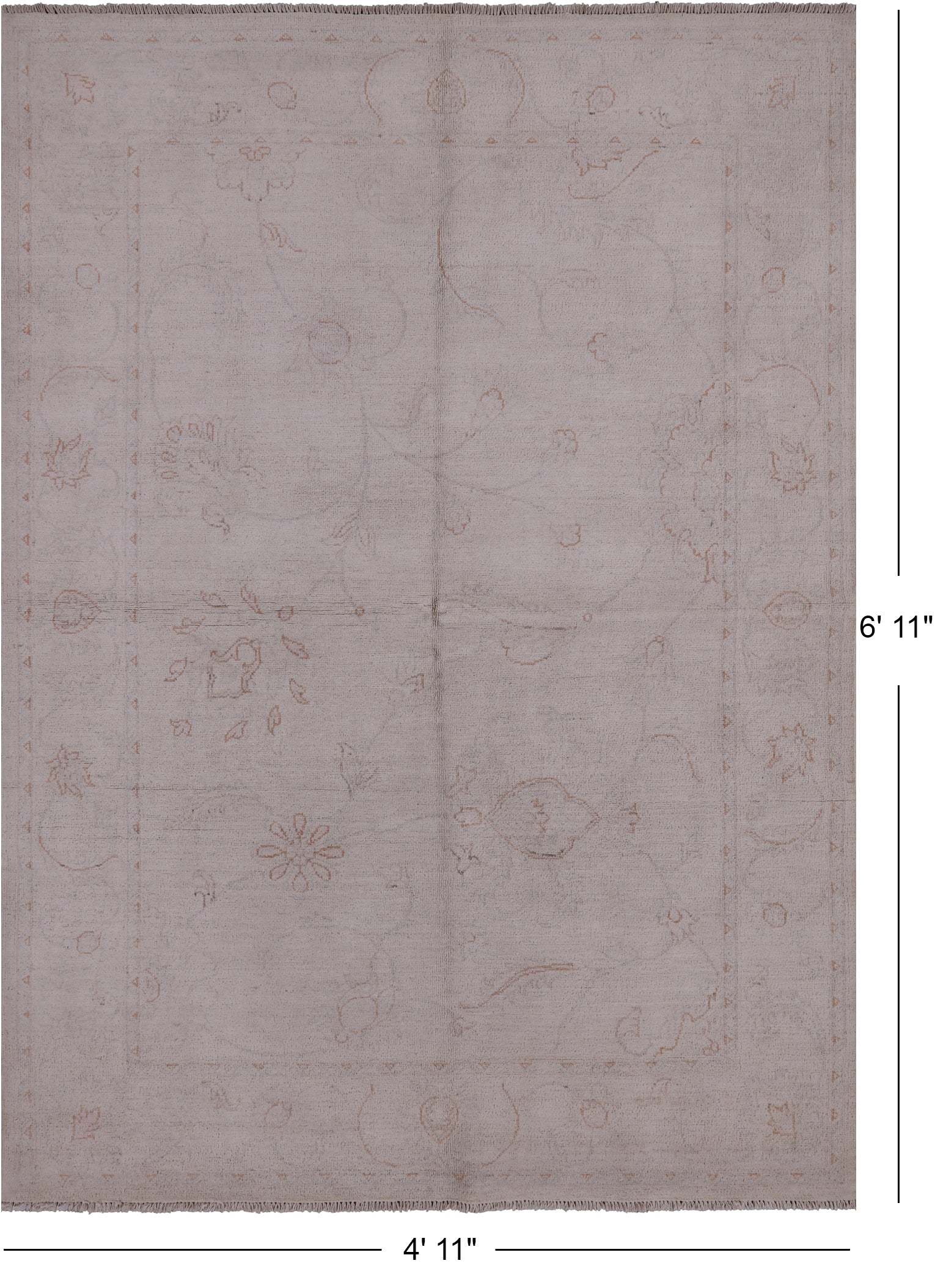 Ivory Peshawar White Wash Hand Knotted Rug - 4' 11" X 6' 11" - Golden Nile