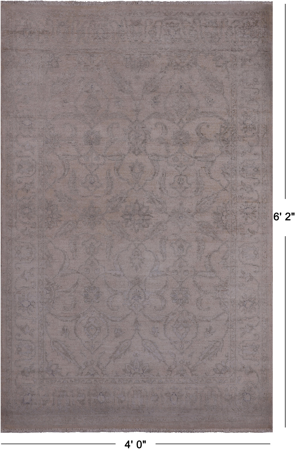 Ivory Persian Washed Out Handmade Area Rug - 4' 0" X 6' 2"