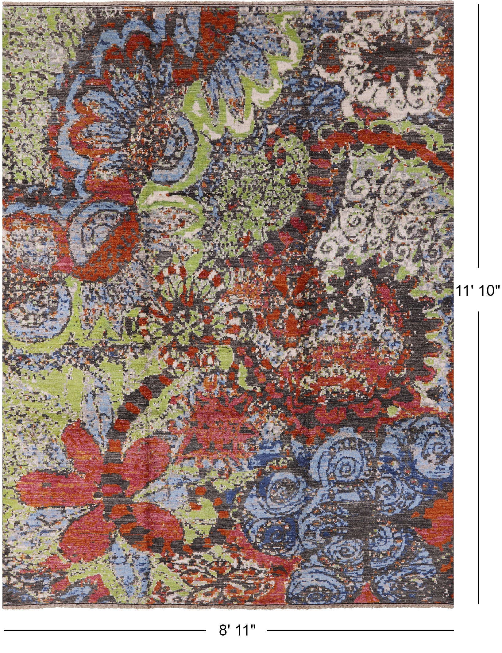 Floral Handmade Wool Area Rug - 8' 11" X 11' 10" - Golden Nile