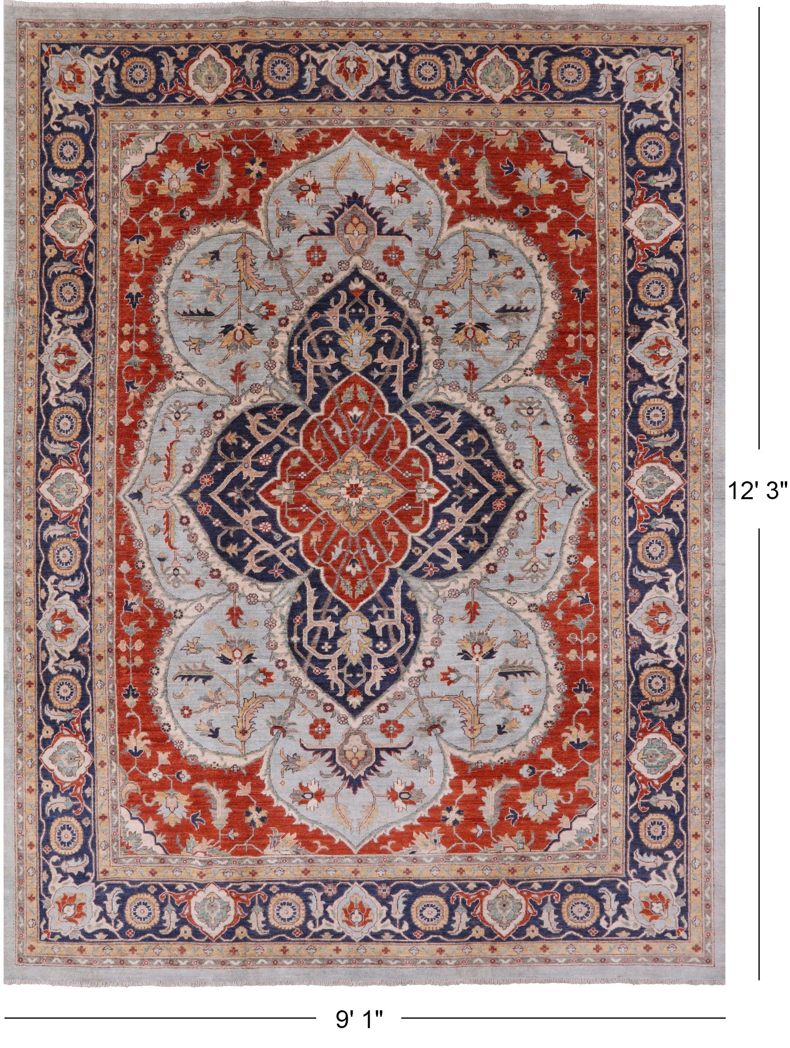 Blue Fine Serapi Handmade Area Rug - 9' 1" X 12' 3" - Golden Nile