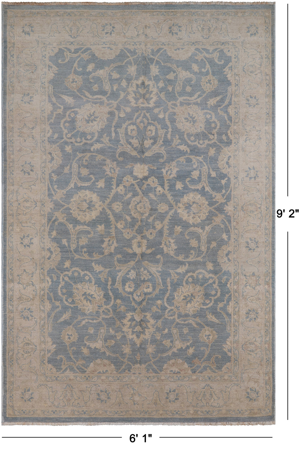 Persian White Wash Hand Knotted Rug - 6' 1" X 9' 2"