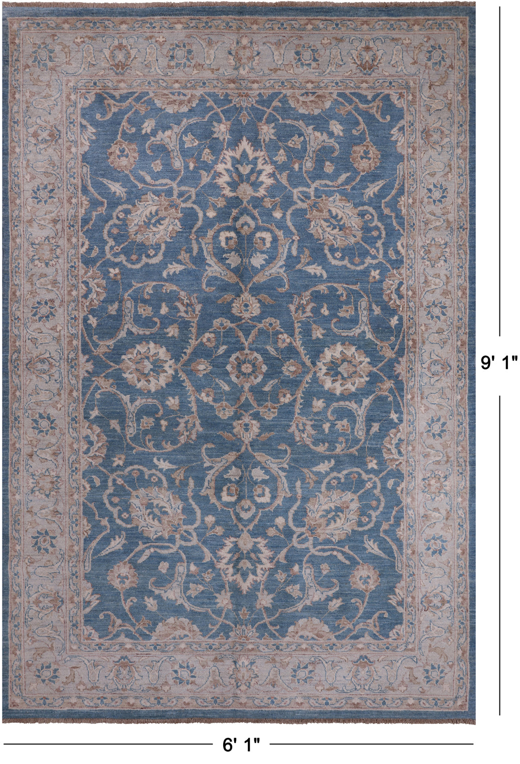 Blue Persian White Wash Area Rug - 6' 1" X 9' 1"