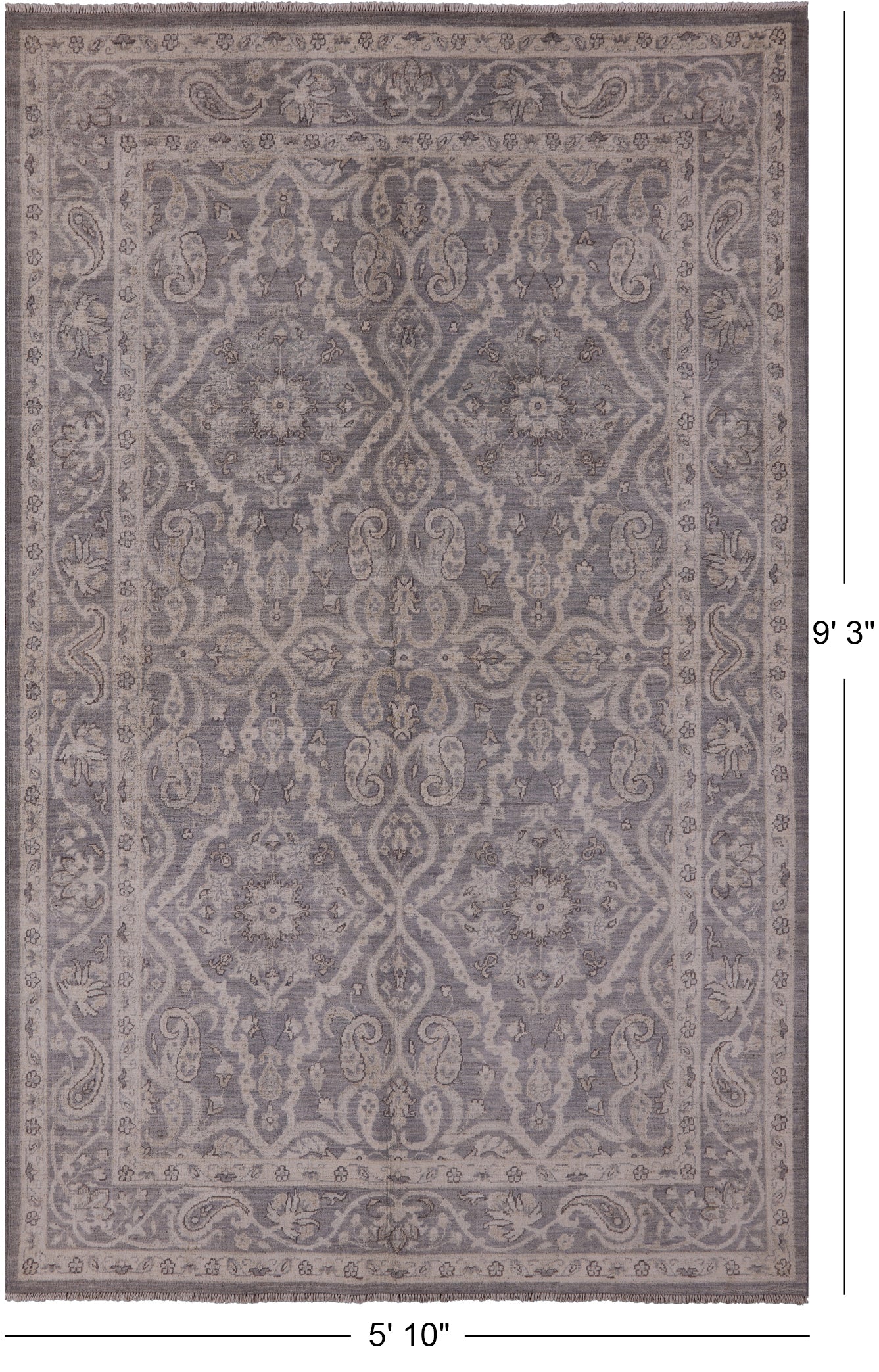 Grey Persian White Wash Wool Area Rug - 5' 10" X 9' 3" - Golden Nile