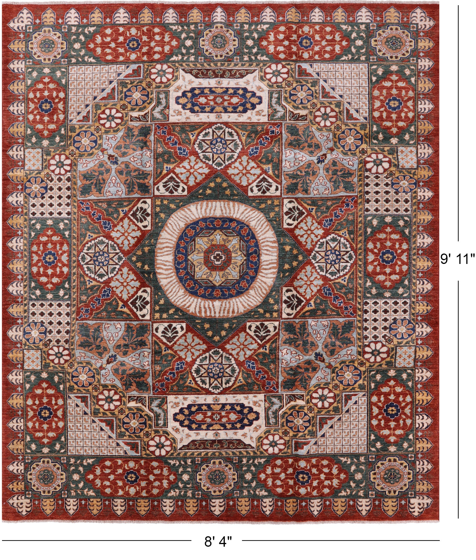 Geometric Persian Mamluk Handmade Area Rug - 8' 4" X 9' 11" - Golden Nile