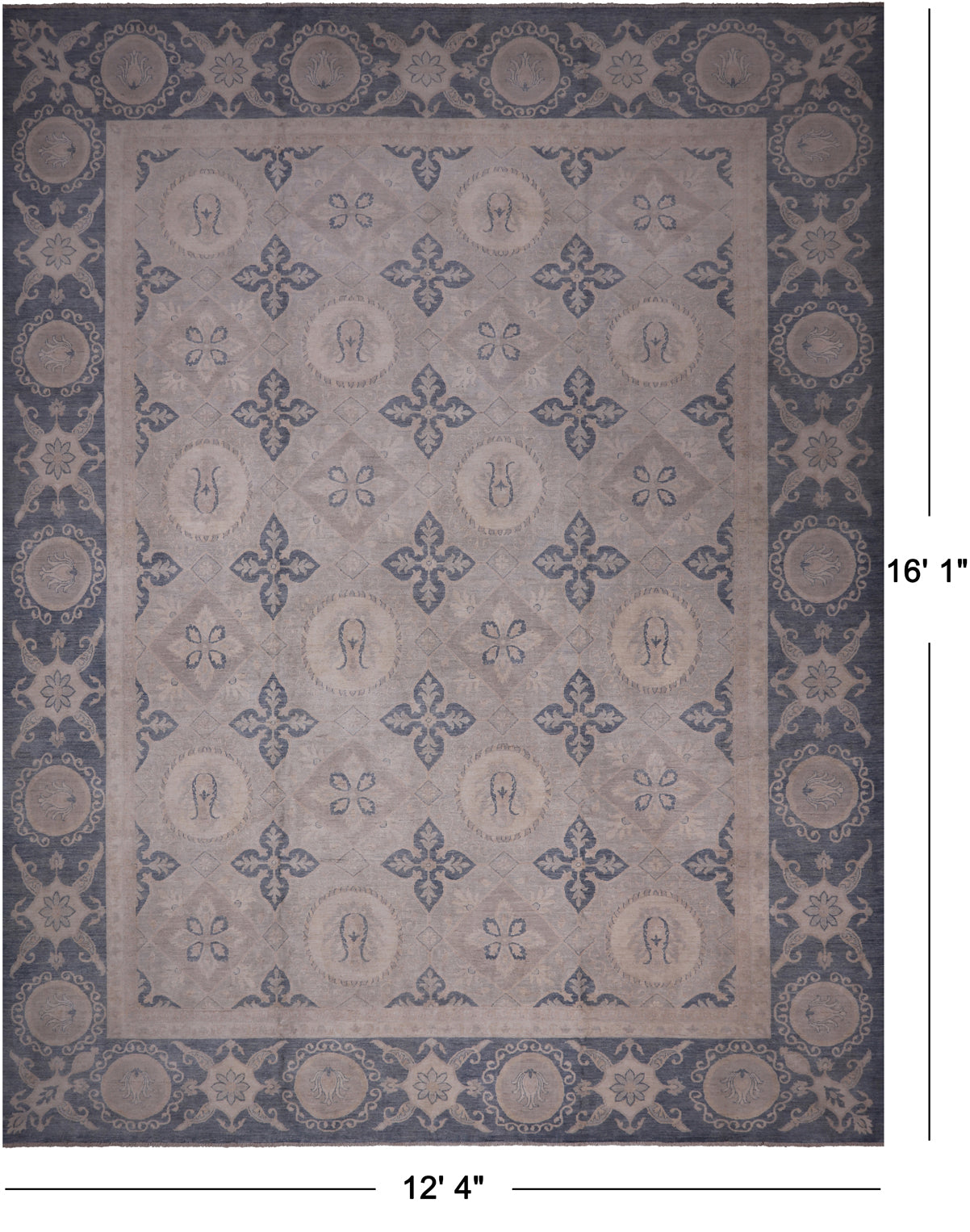 Persian White Wash Area Rug - 12' 4" X 16' 1"