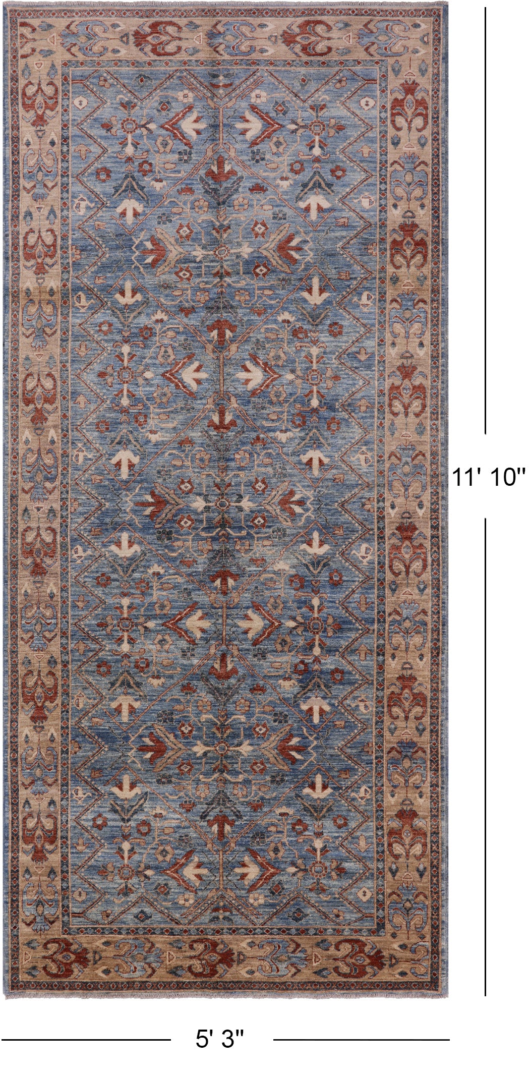 Fine Serapi Hand Knotted Area Rug - 5' 3" X 11' 10" - Golden Nile