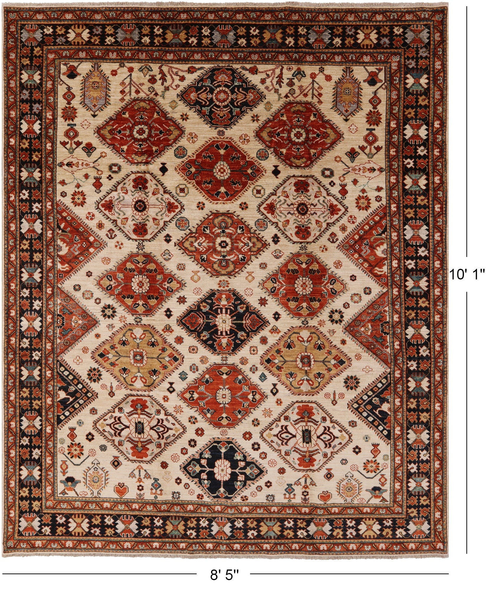 Ivory Fine Serapi Hand Knotted Rug - 8' 5" X 10' 1" - Golden Nile
