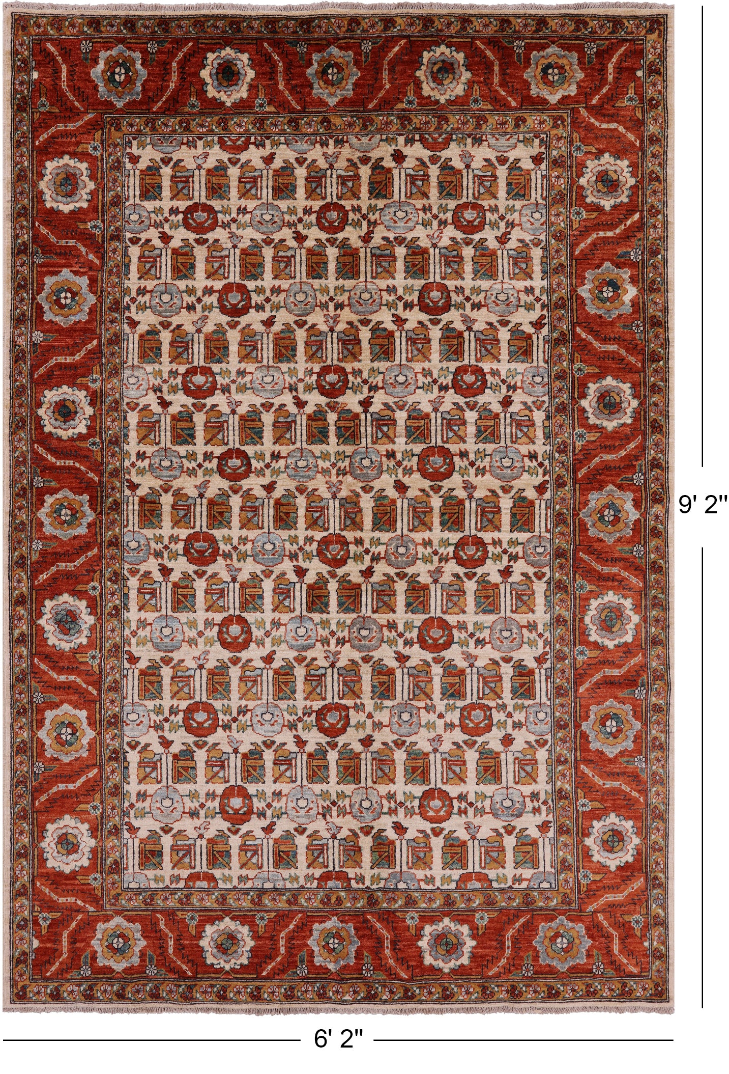 Ivory Fine Serapi Handmade Area Rug - 6' 2" X 9' 2" - Golden Nile