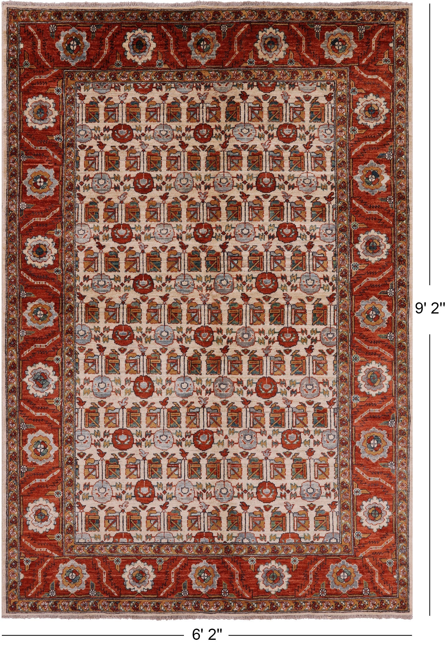 Ivory Fine Serapi Handmade Area Rug - 6' 2" X 9' 2" - Golden Nile