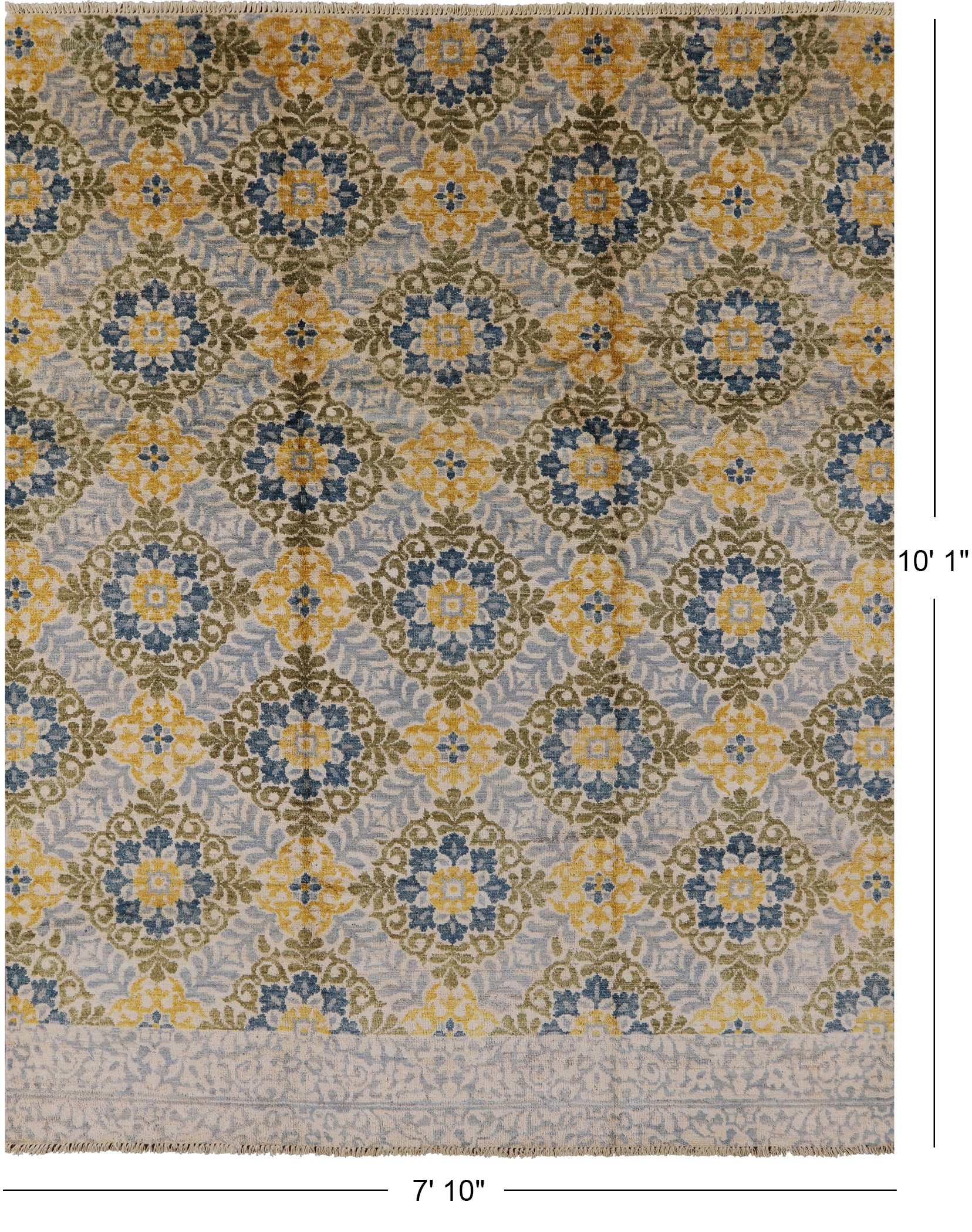 Ikat Hand Knotted Wool Area Rug - 7' 10" X 10' 1" - Golden Nile