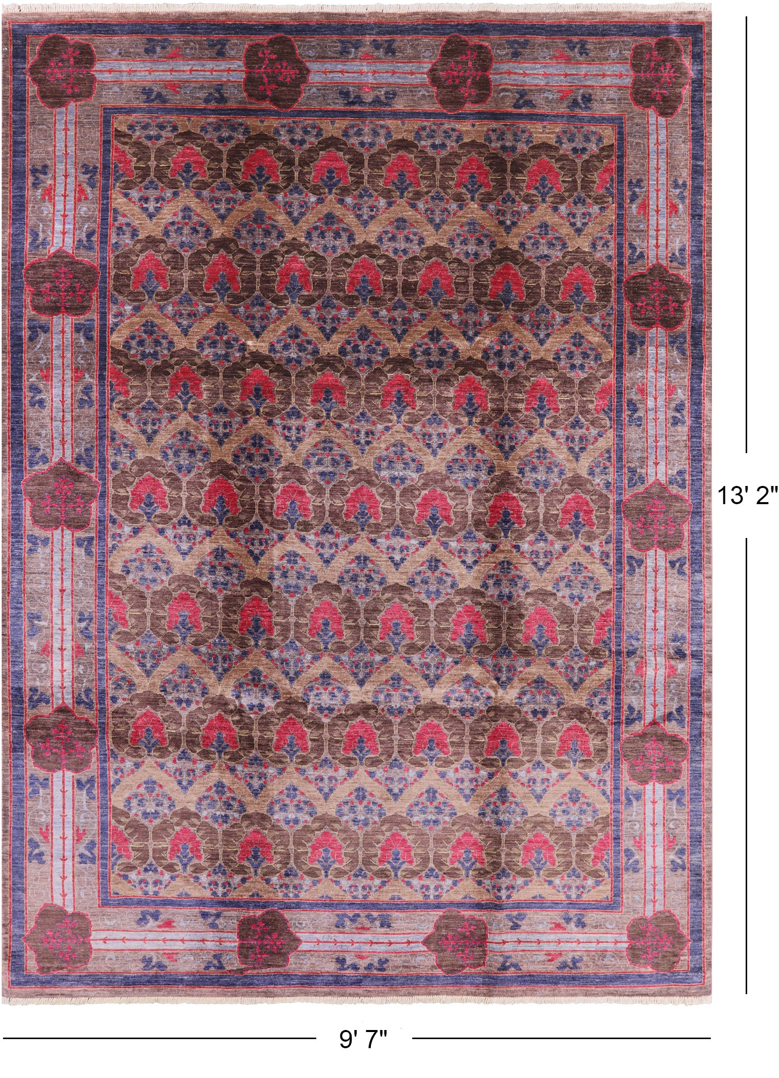 William Morris Handmade Wool Area Rug - 9' 7" X 13' 2" - Golden Nile