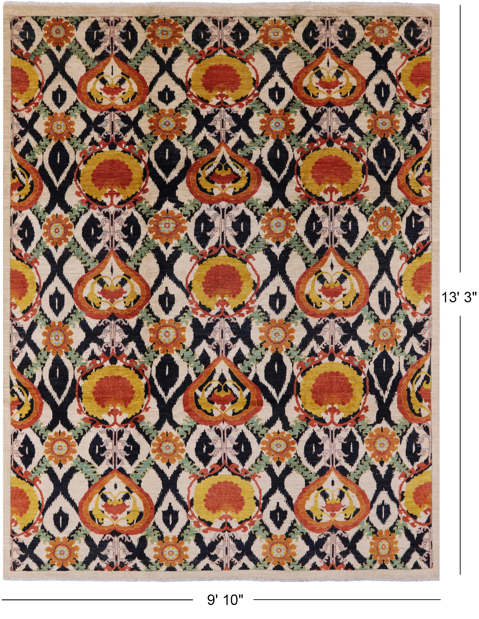 Ivory William Morris Hand Knotted Wool Area Rug - 9' 10" X 13' 3" - Golden Nile