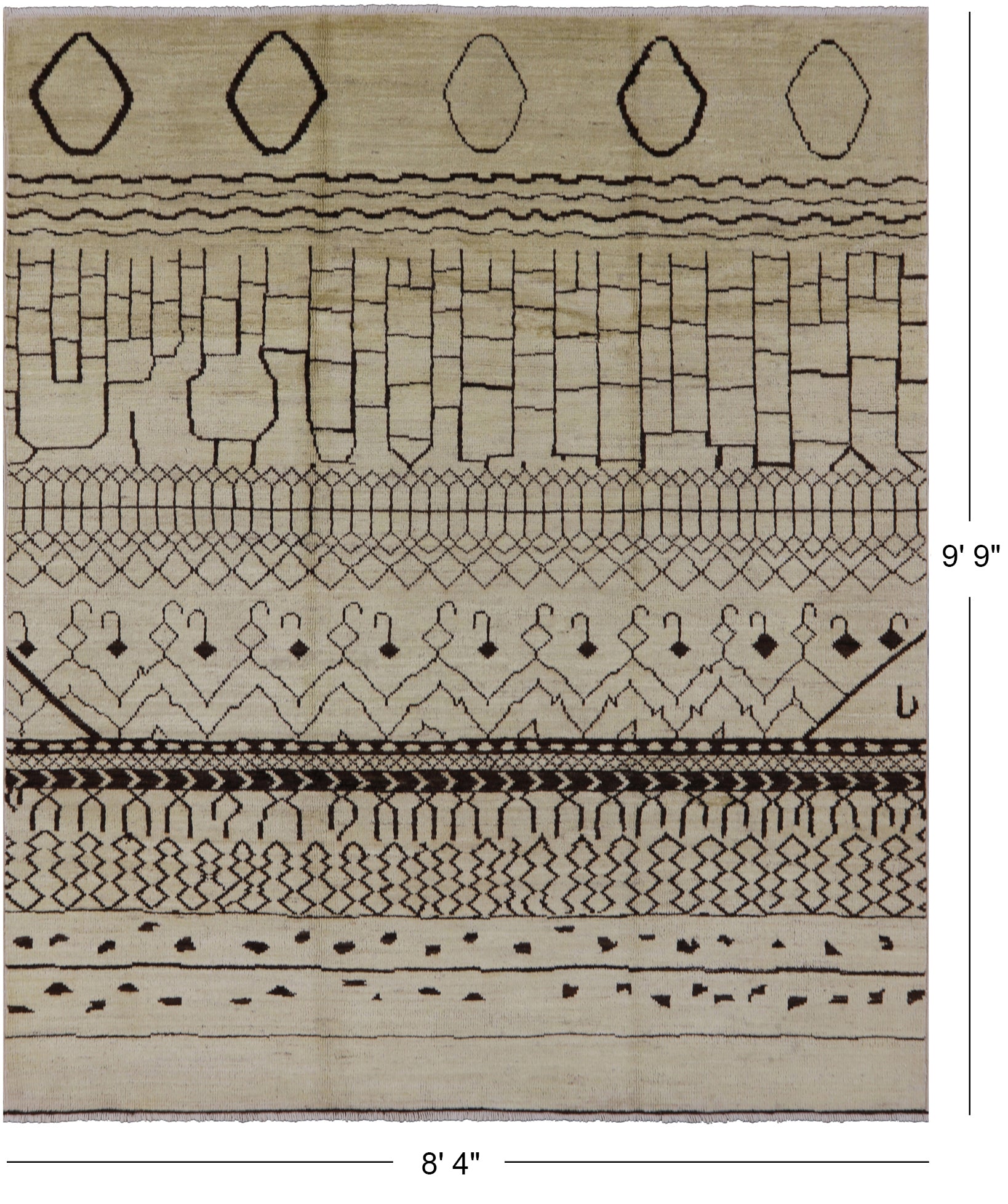 Ivory Tribal Moroccan Handmade Wool Area Rug - 8' 4" X 9' 9" - Golden Nile