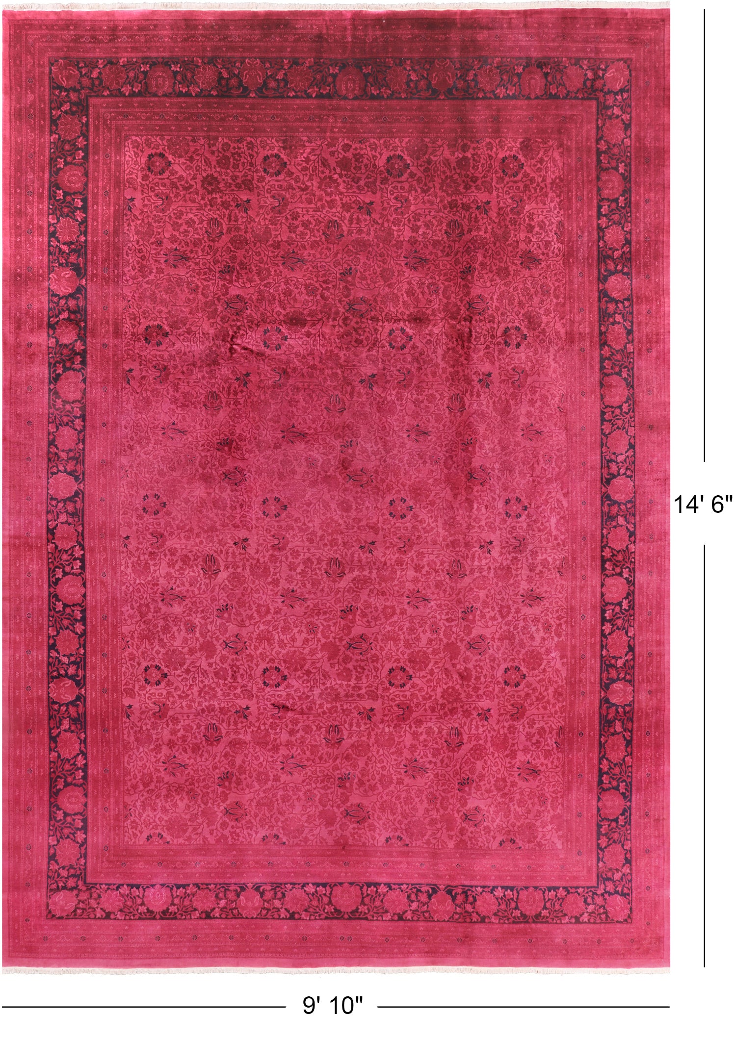 Pink Full Pile Overdyed Handmade Wool Area Rug - 9' 10