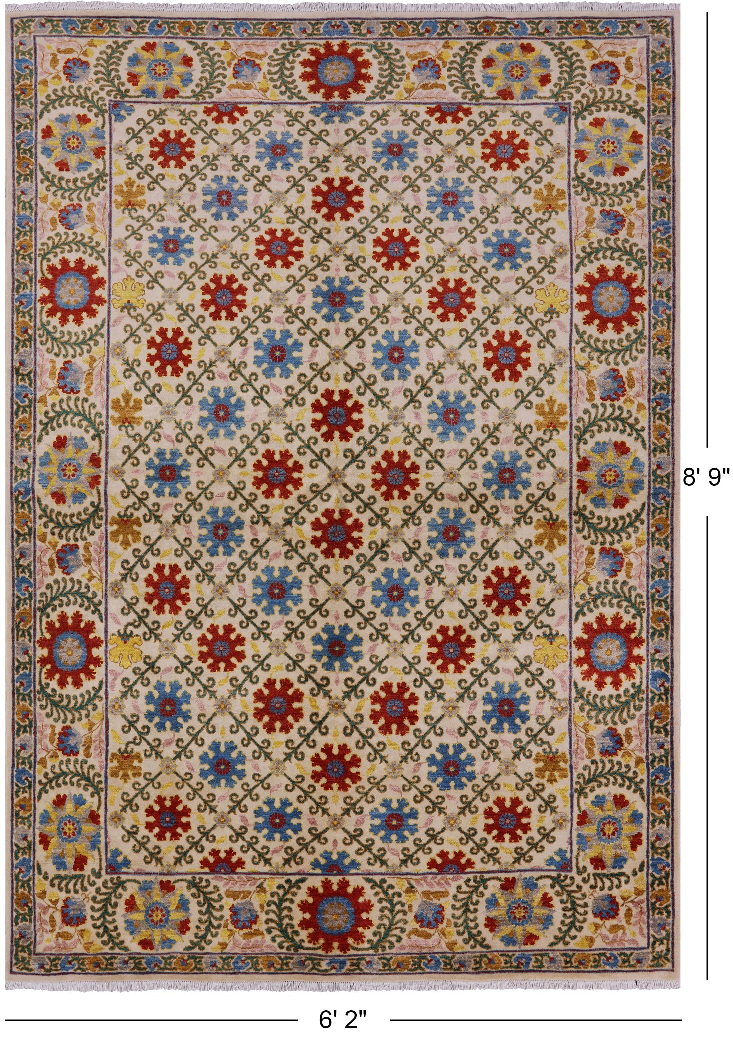 Ivory William Morris Handmade Wool Area Rug - 6' 2" X 8' 9" - Golden Nile