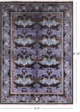 Black William Morris Handmade Wool Area Rug - 6' 4" X 8' 10" - Golden Nile