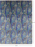 Blue William Morris Hand Knotted Wool Rug - 9' 0" X 12' 1" - Golden Nile