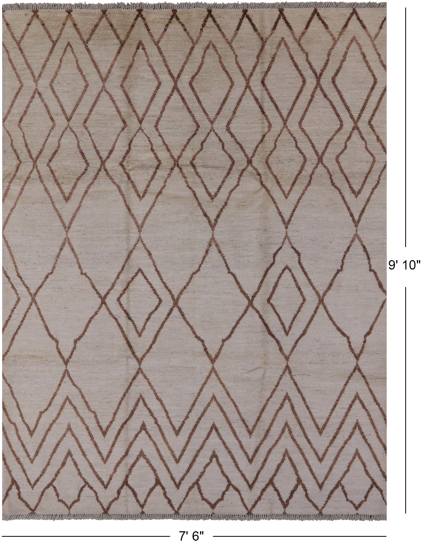 Ivory Tribal Moroccan Hand Knotted Wool Area Rug - 7' 6" X 9' 10" - Golden Nile