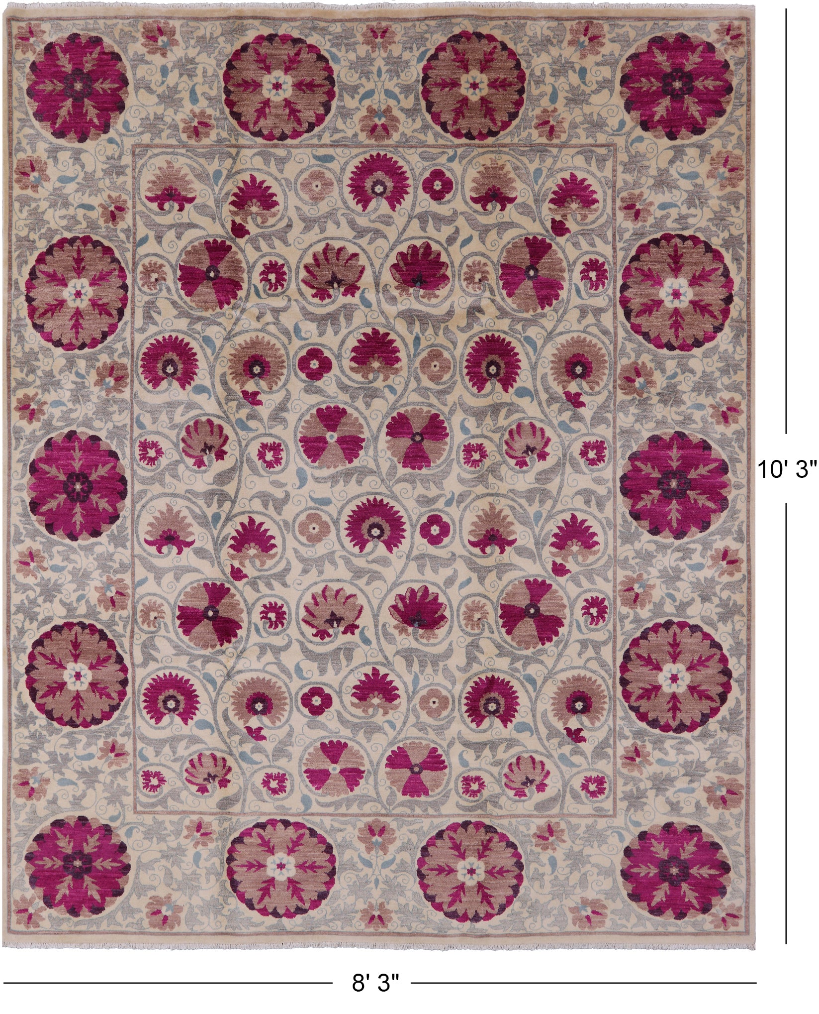 Ivory William Morris Handmade Wool Area Rug - 8' 3" X 10' 3" - Golden Nile
