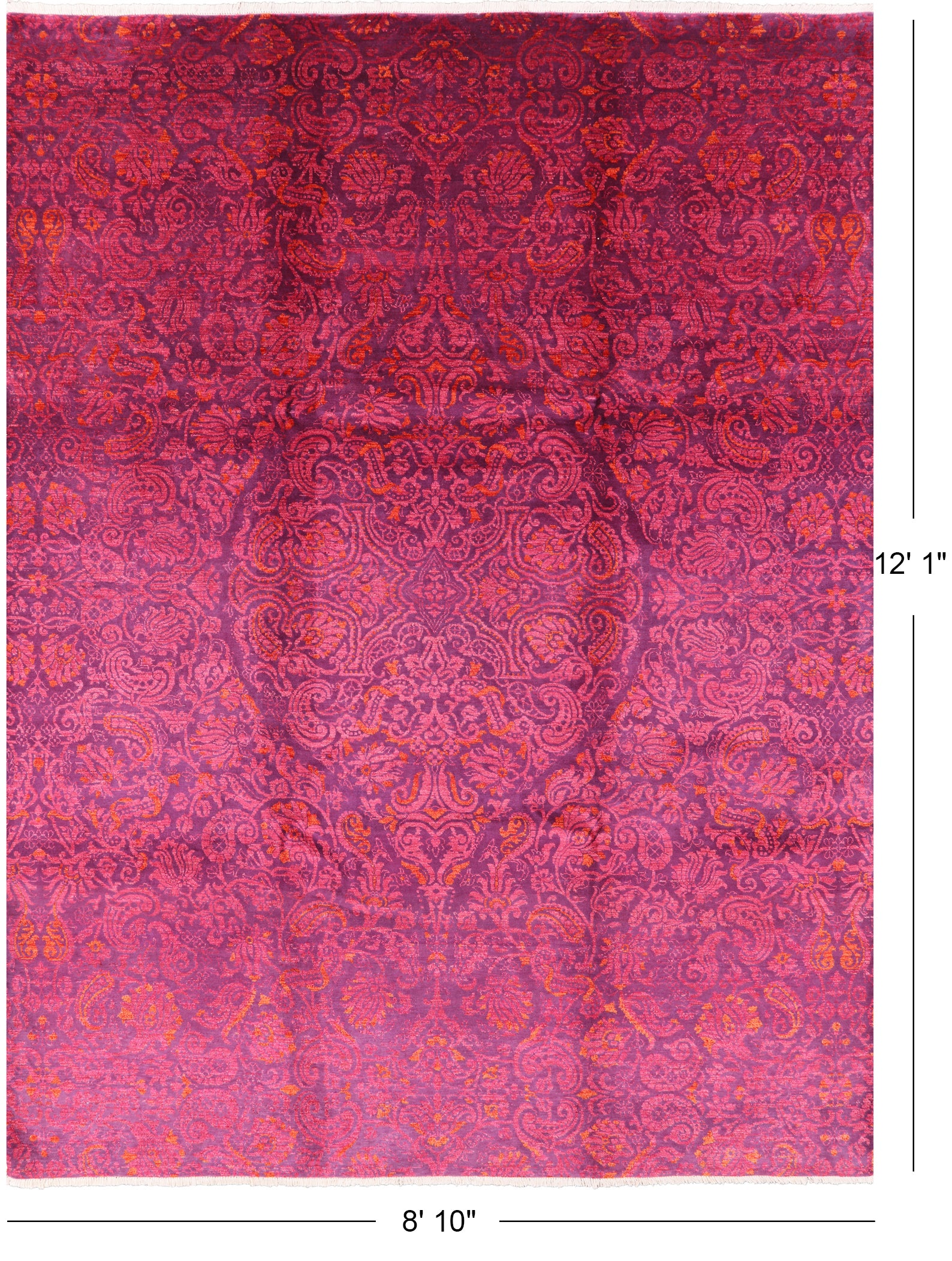 Purple William Morris Hand Knotted Wool Rug - 8' 10" X 12' 1" - Golden Nile