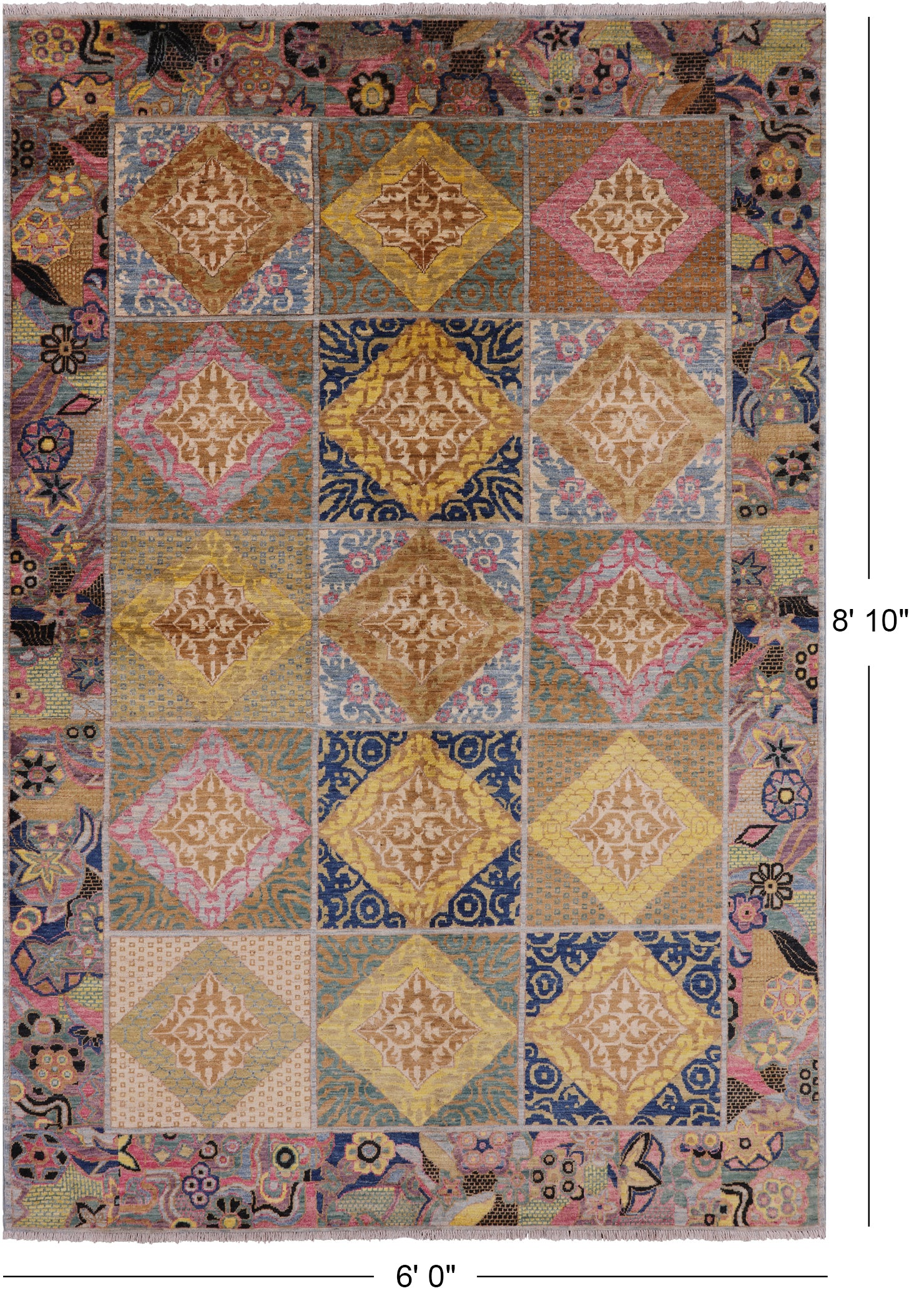 William Morris Handmade Wool Area Rug - 6' 0" X 8' 10" - Golden Nile