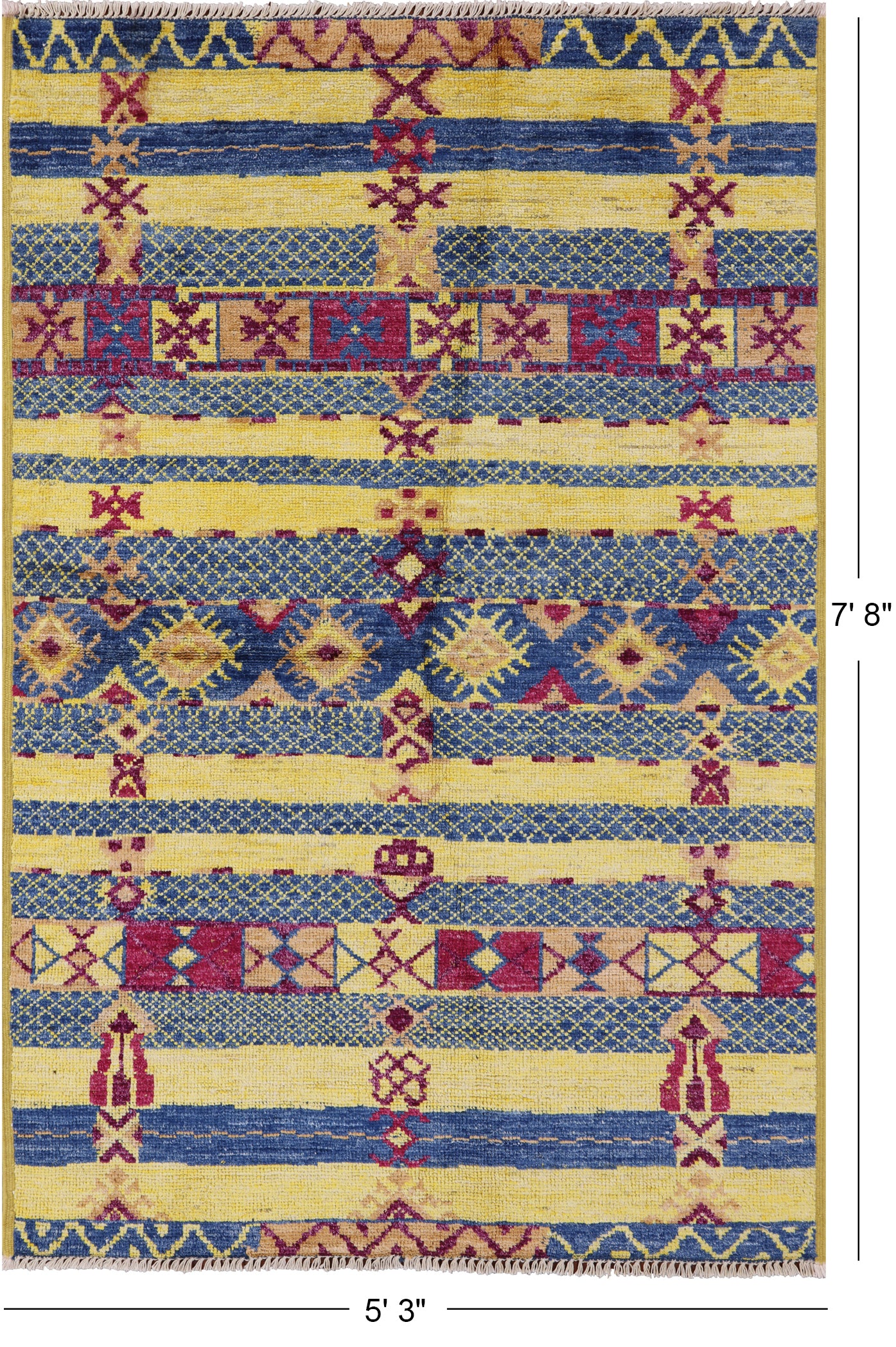 Tribal Moroccan Handmade Wool Area Rug - 5' 3" X 7' 8" - Golden Nile