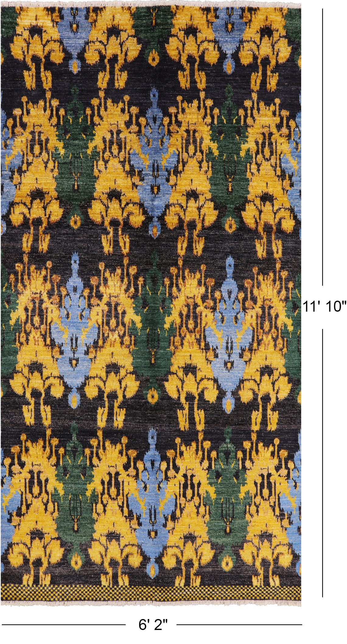 Ikat Handmade Wool Area Rug - 6' 2" X 11' 10" - Golden Nile
