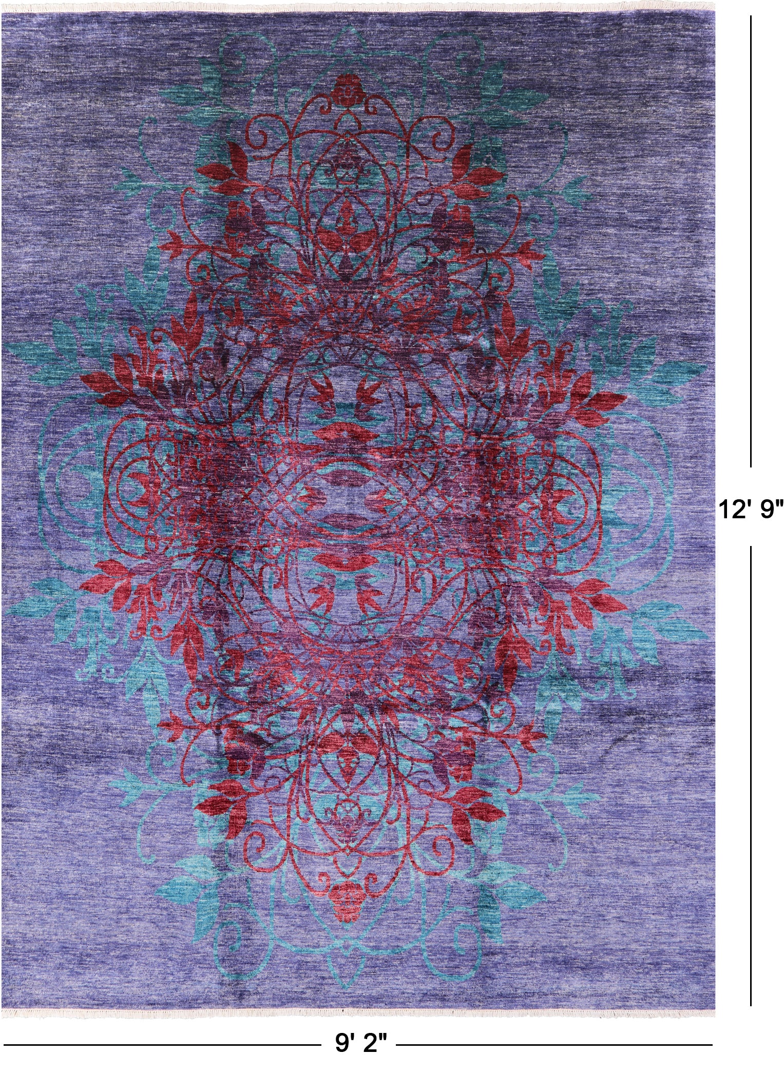 Purple William Morris Hand Knotted Wool Area Rug - 9' 2" X 12' 9" - Golden Nile